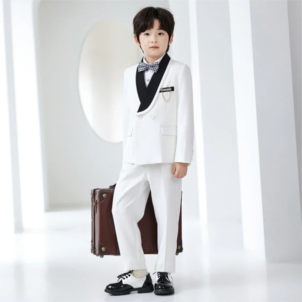 Handsome Smart Shawl Lapel Children's Tuxedo 5 Pieces Wedding Ring Bearer Outfit,Boys Slim Fit Suit Set For Performance
