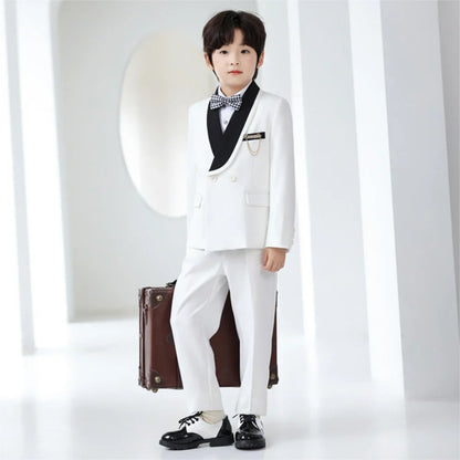 Handsome Smart Shawl Lapel Children's Tuxedo 5 Pieces Wedding Ring Bearer Outfit,Boys Slim Fit Suit Set For Performance