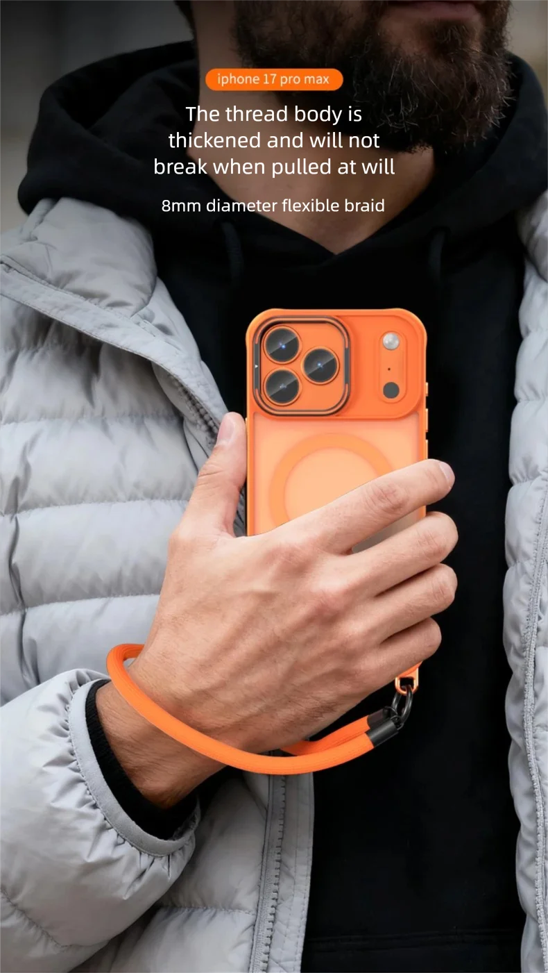 Metal Lens Stand Magnetic Case For iPhone 17 Air 16 Plus 15 14 13 Pro Max With Crossbody Lanyard Strops Heavy Duty Protection