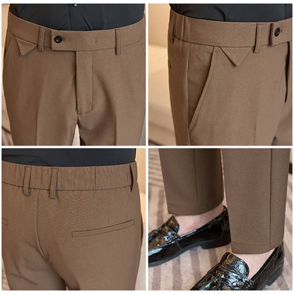 Men's High-Grade Trousers, Stretch Waist, Casual Trousers Slim Fit Navy Blue, Business All-Match，Male Pants