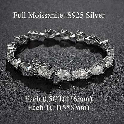 Full Moissanite Tennis Bracelet For Women S925 Sterling Silver Pear Lab Diamond Sparkling Luxury Fine Jewelry