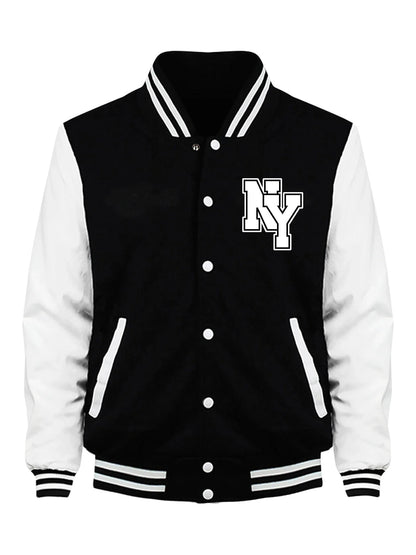 New York City Art Letters Prints Baseball Jackets Men Fleece Loose Streetwear Fashion Y2K Jersey Fashion Casual Tops Man