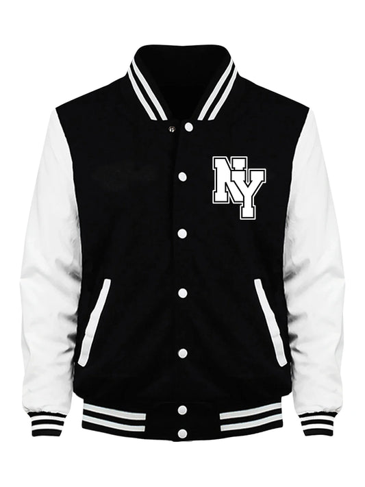 New York City Art Letters Prints Baseball Jackets Men Fleece Loose Streetwear Fashion Y2K Jersey Fashion Casual Tops Man