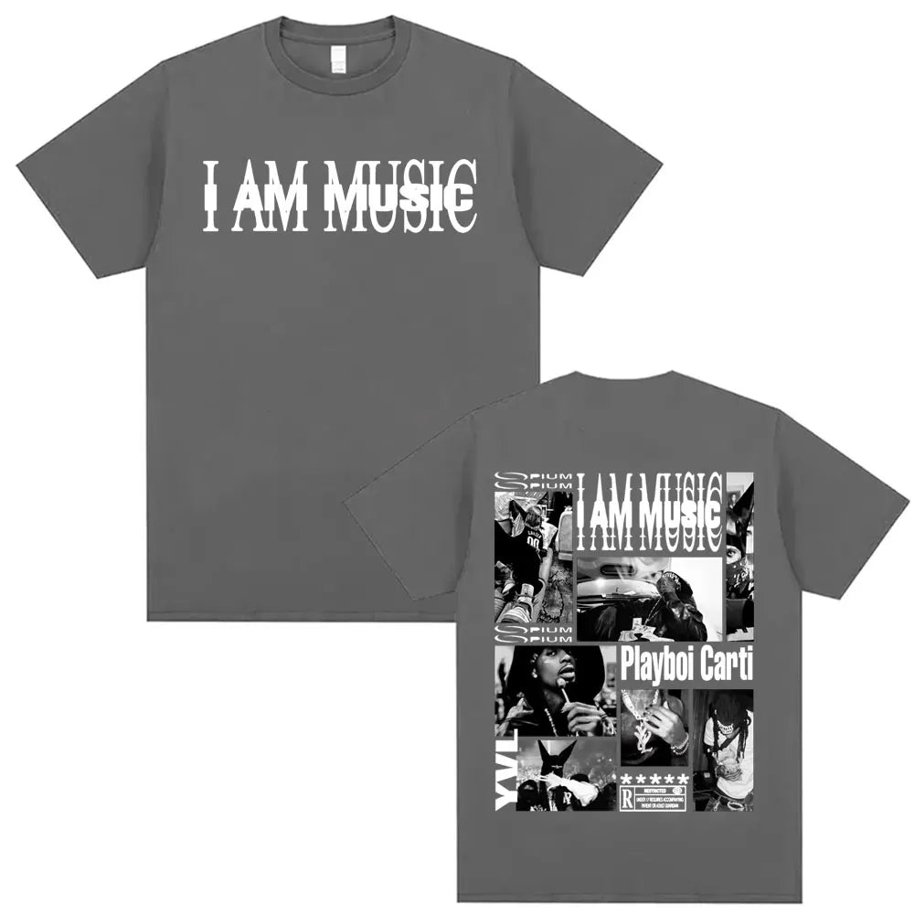 Rapper Playboi Carti I AM MUSIC Album Logo T Shirt Mens Clothing Hip Hop 90s Vintage Tshirt Male Casual Cotton Oversized T-shirt
