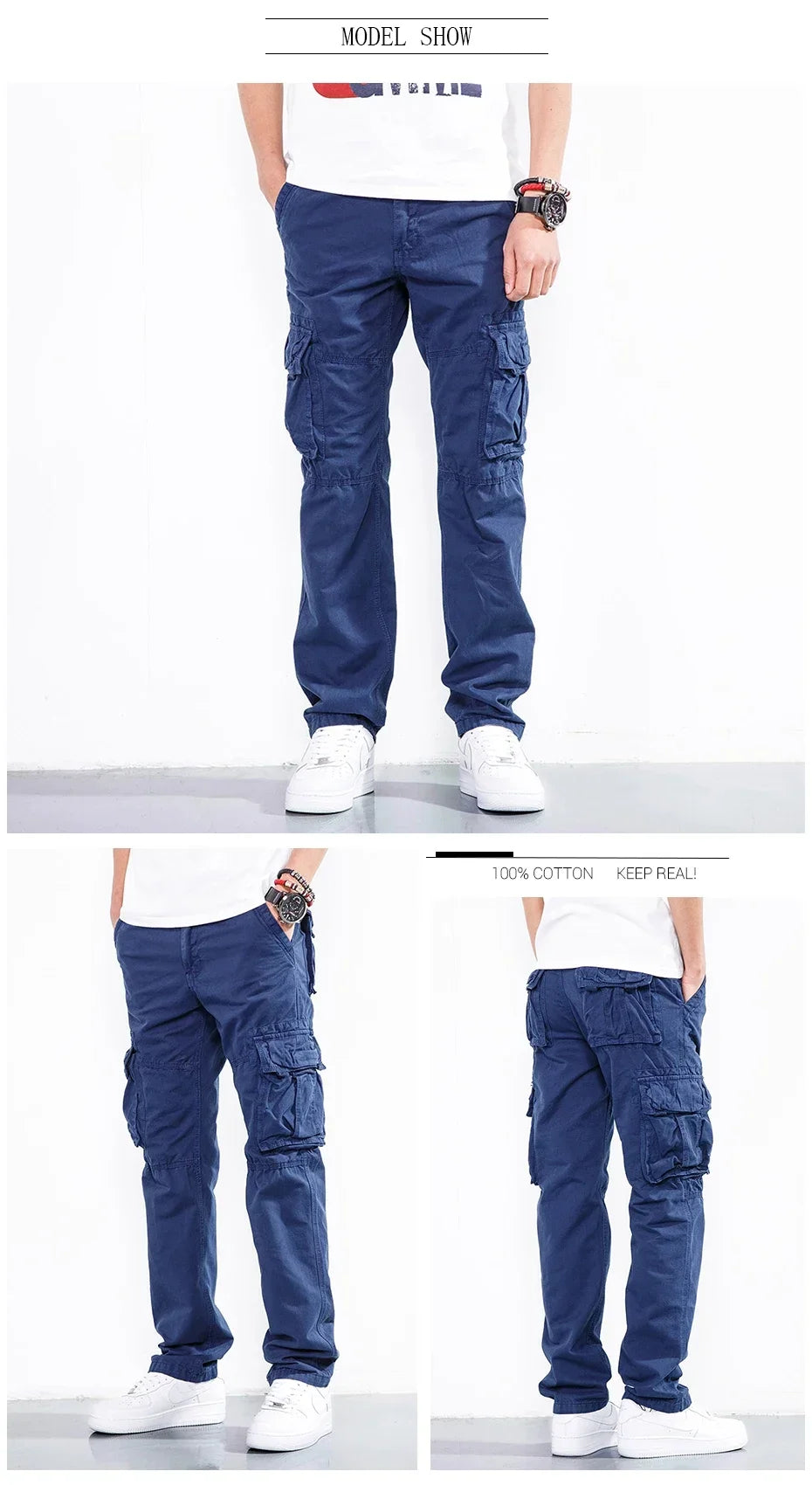 Casual Pants Men Straight Leg Cotton Cargo Trouser Male Multi Pocket Work Fishing Wear Military Style Summer Spring Khaki Black