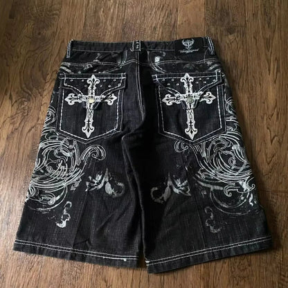Summer American New Fashion Red Tooling Pocket Loose Denim Shorts Ladies Y2K Gothic Hip Hop Popular Casual Joker Wide-leg Shorts