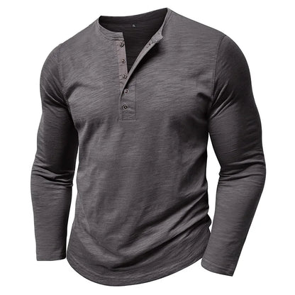 New Autumn Long Sleeve T-Shirt Mens Casual Solid Color Top Henley Neck Slim Versatile Work T-shirt Breathable Outdoor Thin Tee
