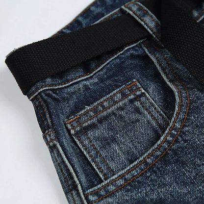 Spring Korean Vintage Men'S Jeans Three-Dimensional Large Pockets And Diagonal Zipper Design Wide Leg Casual Straight Leg Pants