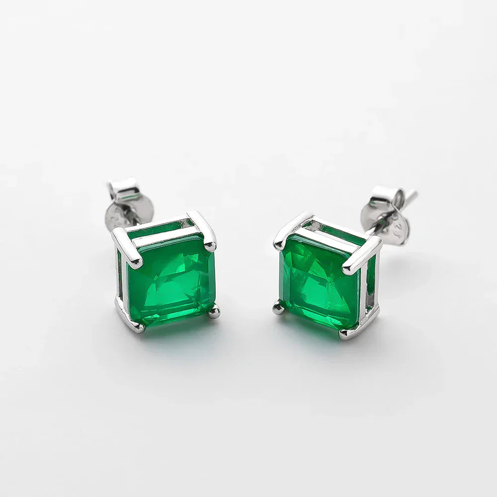 7*7mm emerald Stud Earrings for Women S925 Sterling Silver Lab Paraiba Tourmaline Gemstone Wedding Earrings Fine jewelry