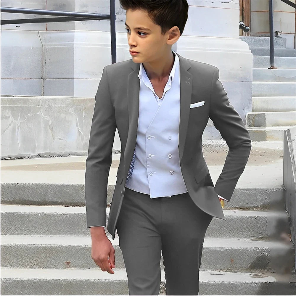 Formal Boys Slim Fit Suits 2 Pieces Birthday Party Tuxedo,Smart Handsome Kids Suit Set Wedding Guest Outfit Plus Size 2-20T