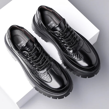 Retro Brown Men's Banquet Leather Shoes Thick Soled Wear-resistant Work Shoes2025 Classic Brand Men's Business Dress Shoes