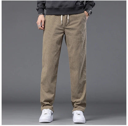 Straight Corduroy Classic Male Pants Khaki Black Gray Baggy Fashion Elastic Waist Trousers Soft Stretchy Casual Men's Clothing