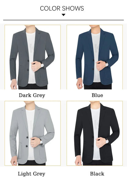Brand Summer Men Blazers Gray Solid Color Thin Anti Wrinkle Quick Drying Soft Business Suit Blazer Jacket for Man