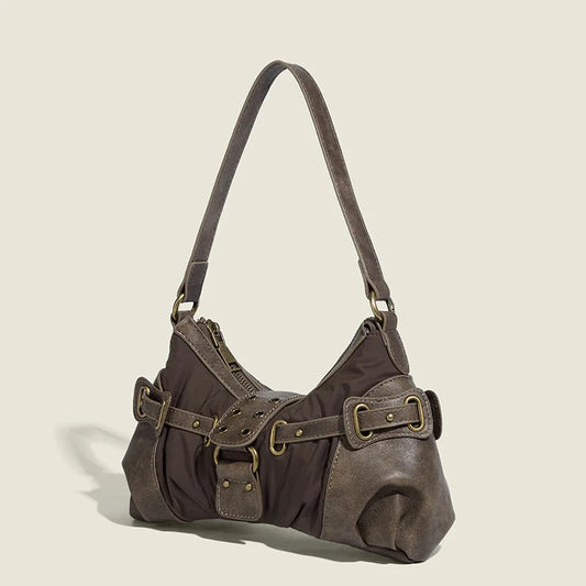 Vintage Rivet Armpit Bag Small PU Leather Shoulder Bags for Women Handbag Female Luxury Design Ladies Hand Bags Bolsa