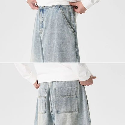 Men'S Plus Size Jeans Japanese Retro Hong Kong Style Jeans Loose Casual Wide Leg Pants Casual Pants Hip-Hop Pants