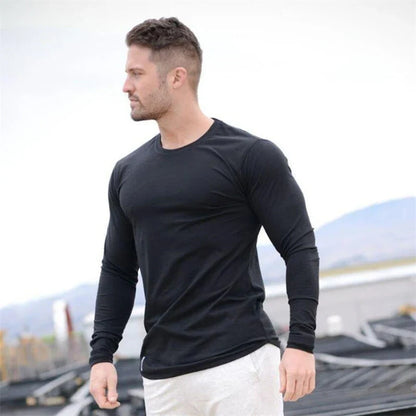 Plain Autunm Cotton Long Sleeve T-shirts Gym Clothing Bodybuilding Fitness Clothing Mens Casual Fashion Slim Fit Sports Shirts