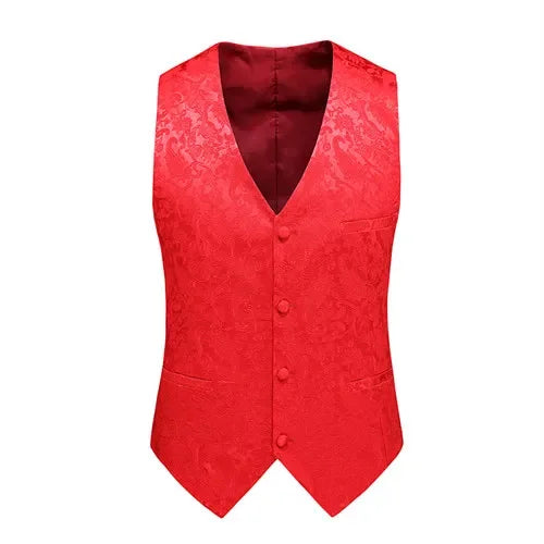 2026 New Men's Red Sleeveless Vest Coat, Single-breasted V Neck Waistcoat, Wedding Party Vests Blue Black Asian Size M-5XL 6XL