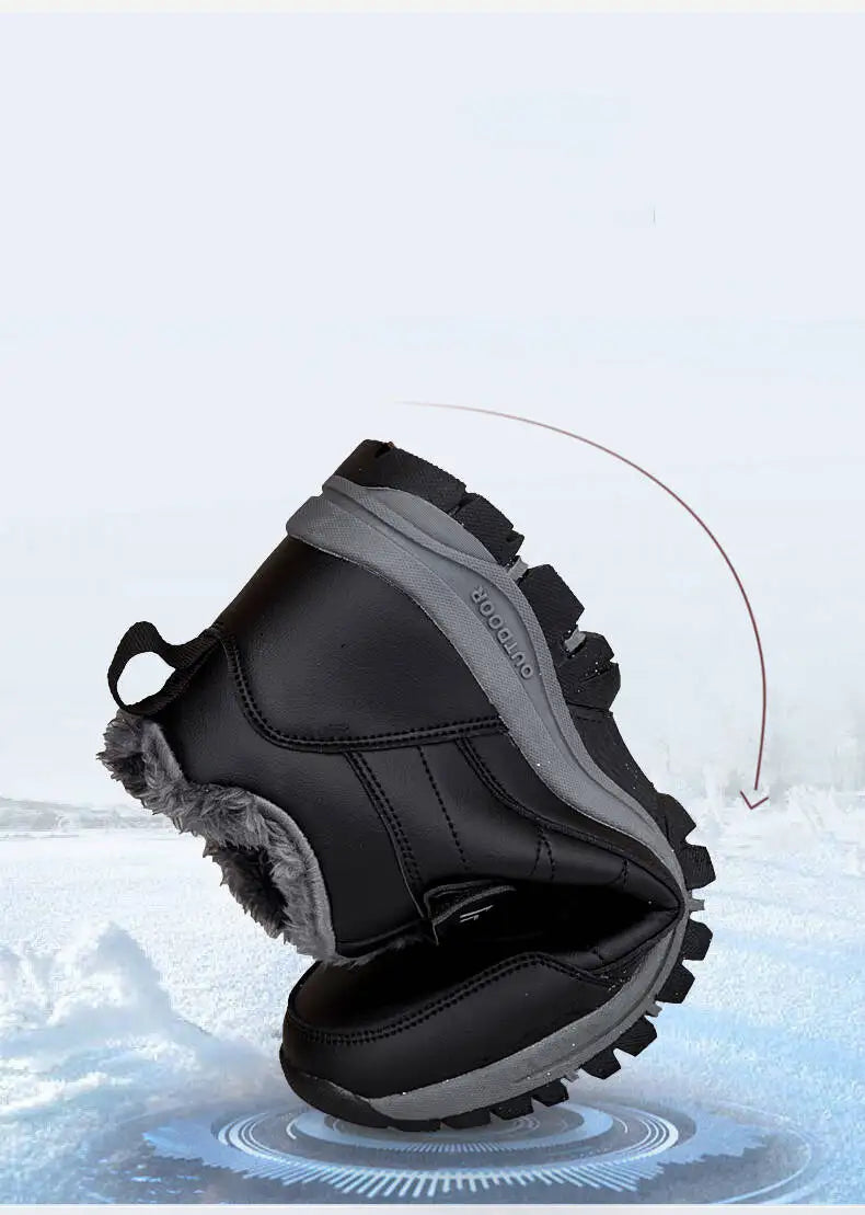 Winter Men Boots PU Leather Snow Boots Man Plush Warm Causal Shoe Waterproof Men Boots High Quality Male Sneakers Ankle Boots