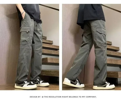 Summer Straight Cargo Pants Mens Multi-Pocket Work Casual Sweatpant Fashiom High Street Outdoor Casual Breathable Loose Trousers