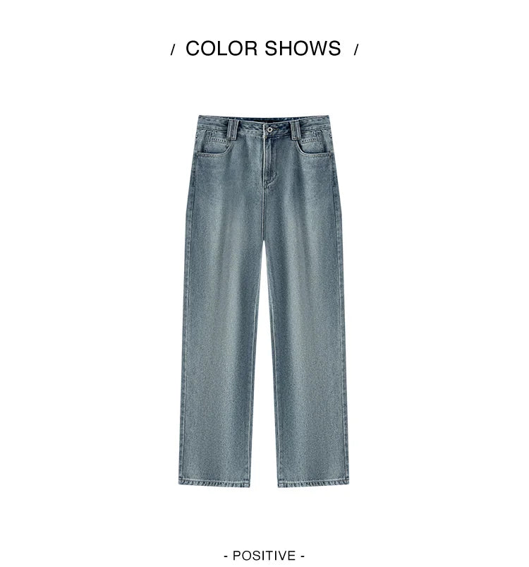 Jeans Women Heightening Pure Cotton Long Trousers Autumn 2024 New Flesh-hiding Wide-leg Trousers