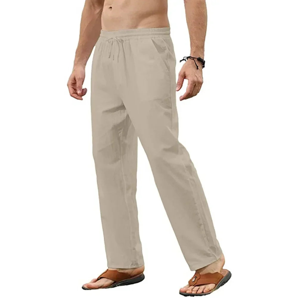 Cotton and Linen Pants Men Summer Straight Leg Casual Quick Drying Sports Pants Men Wide Leg Oversized Linen Pants 2025 New Item