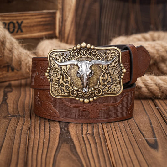 A men's and women's casual retro belt Western style! PU leather belt with metal buckle, suitable for daily work wear