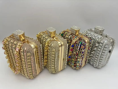Handmade Diamond Encrusted Square Clutch Evening Bag Small Size Portable Sparkling Polyester Fiber Dinner Bag for Women