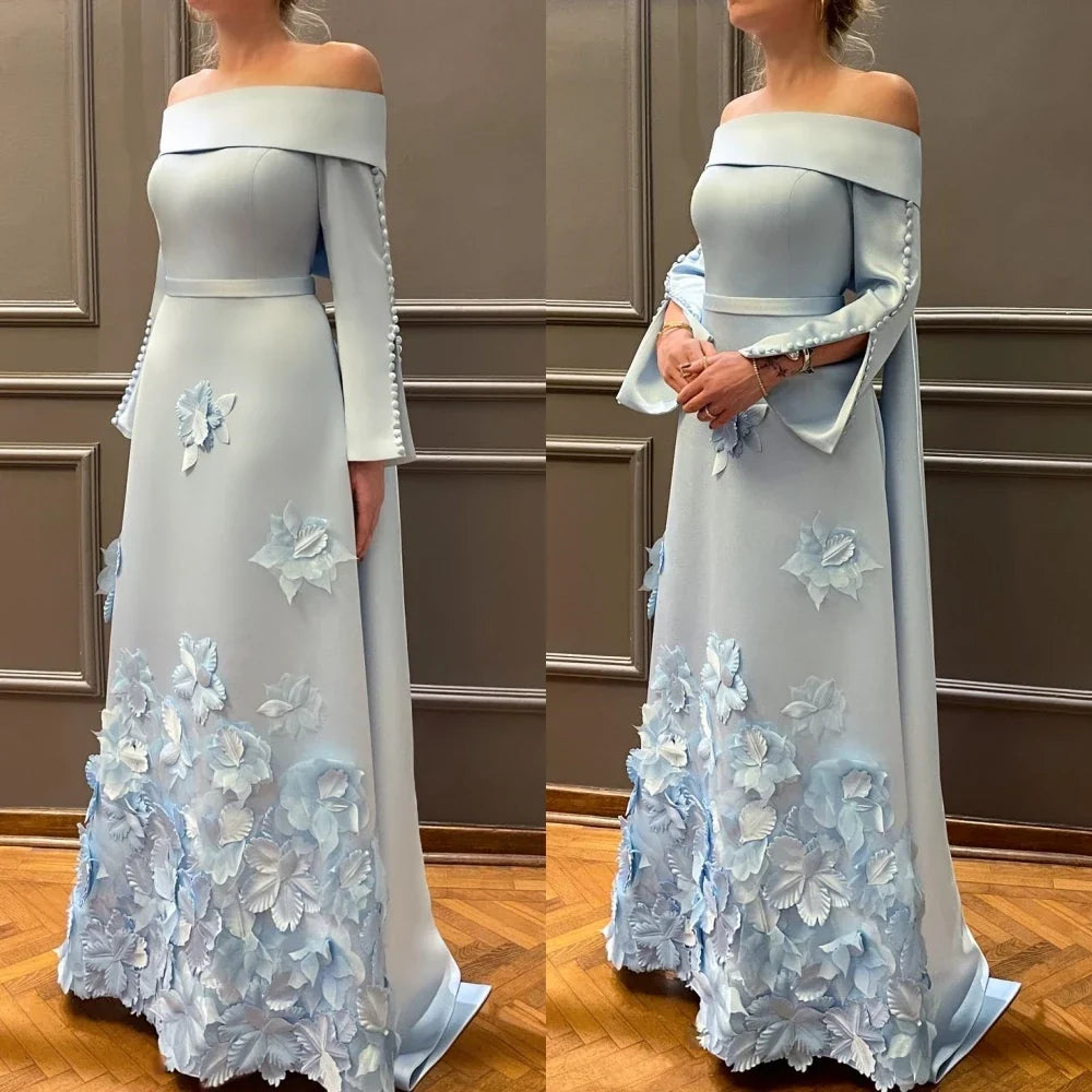 Customized    s Button Applique Clubbing A-line Off-the-shoulder Bespoke Occasion Gown Long es