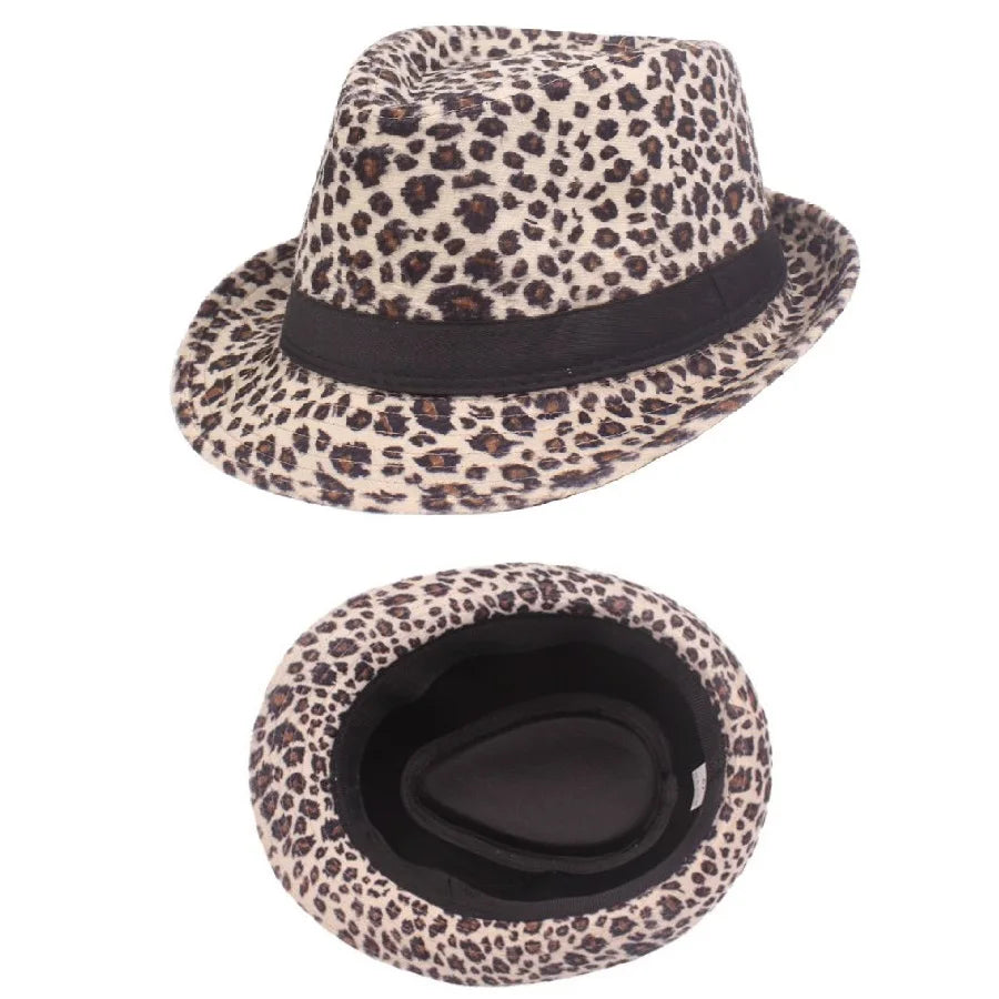 Autumn Winter Women's Fashion Top Hat Sexy Fashion Jazz Hat British Retro Gentleman Hat Men Leopard Animal Fedoras Top Party Hat
