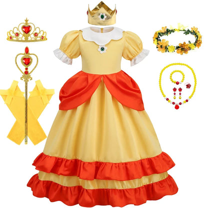 Daisy Girls Princess Dress Cartoon Movie Cosplay Costume Summer Kids Orange Party Outfits 2-10 Years Halloween Fancy Clothes
