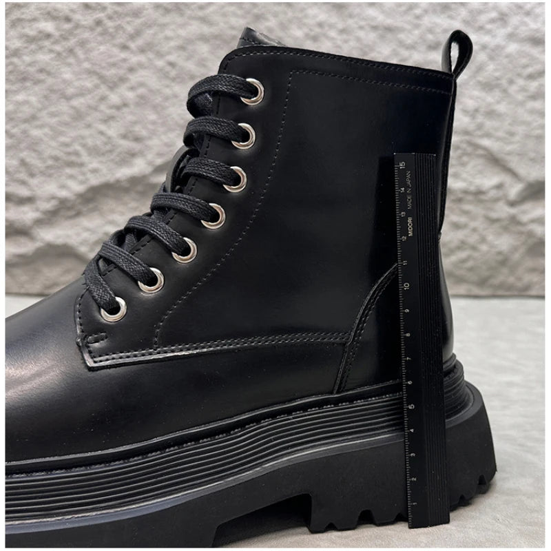 Men's Hidden Heel Motorcycle Boots - Goth Punk Ankle Boots with Thick Sole for Height Increase | Elevator Shoes