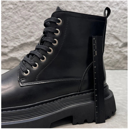 Men's Hidden Heel Motorcycle Boots - Goth Punk Ankle Boots with Thick Sole for Height Increase | Elevator Shoes