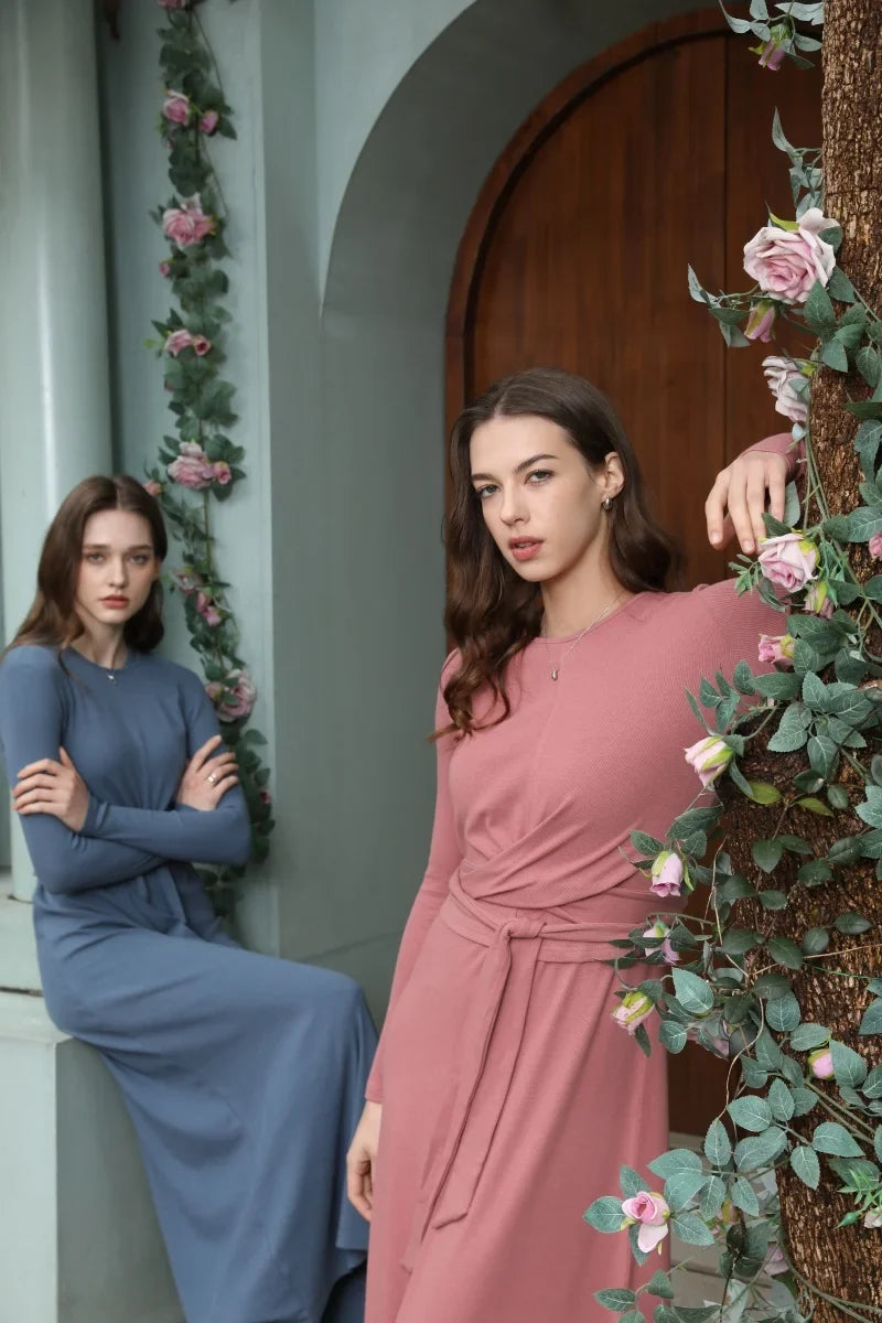 AS 2025 summer ribbing closed-fit wrap tops + Aline dress high Stretch matching sets