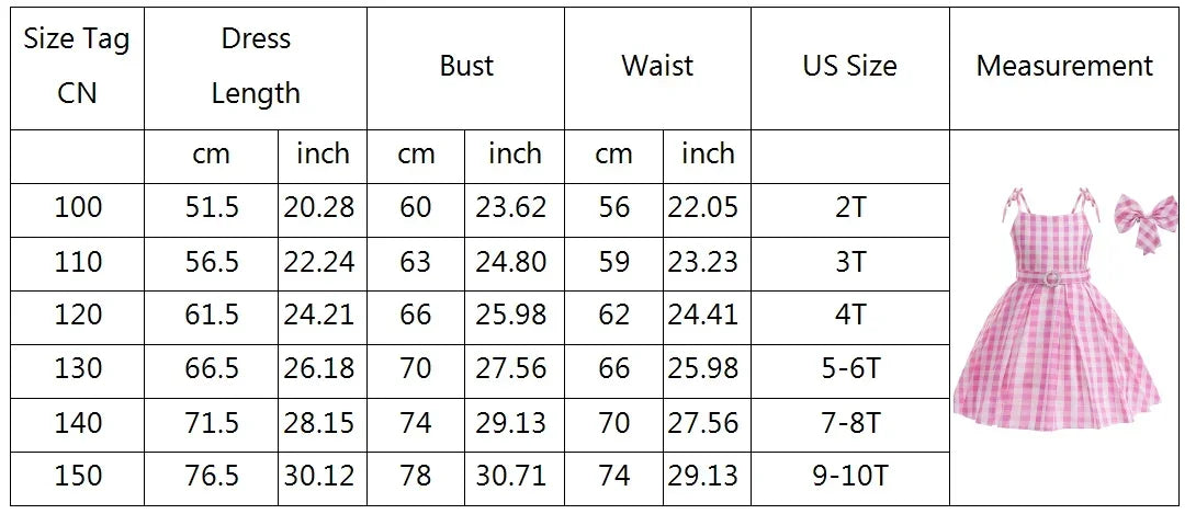 Halloween Hot Movie Barbei Baby Girl Pink Cowboy Look Dress Summer Beach Stripe Cute Sleeveless Plaid Slim Strap Dress Set