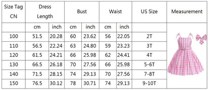 Halloween Hot Movie Barbei Baby Girl Pink Cowboy Look Dress Summer Beach Stripe Cute Sleeveless Plaid Slim Strap Dress Set
