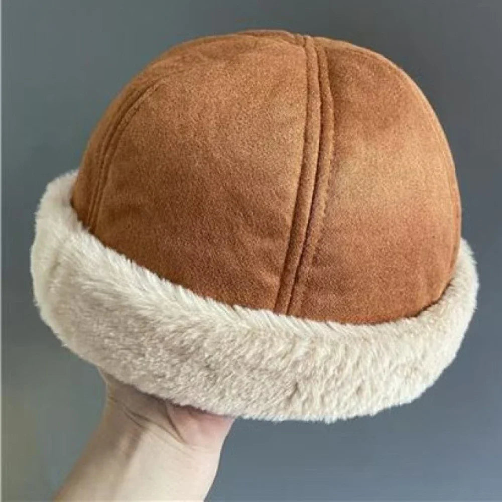 New Autumn Winter Cap for Men Women Thick Warm Lamb Fleece Lined Bomber Hat Male Female Solid Plain Suede Russian Fur Hat