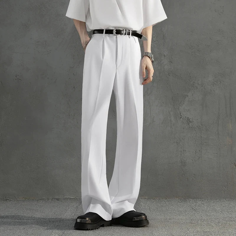 White Luxury Draped Suit Pants Men Fashion Dress Pants Korean Loose Straight Casual Pants Mens Office Formal Trousers Male S-3XL