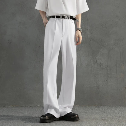 White Luxury Draped Suit Pants Men Fashion Dress Pants Korean Loose Straight Casual Pants Mens Office Formal Trousers Male S-3XL