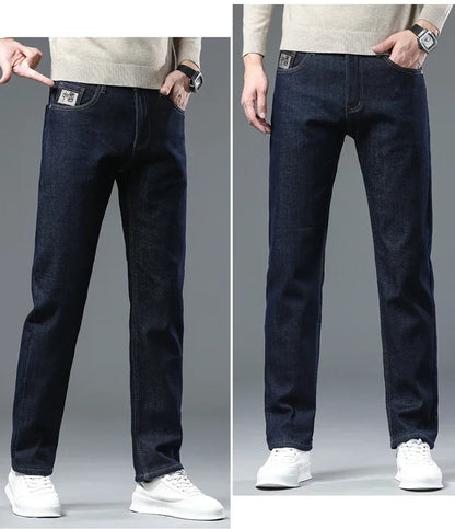 Winter Warm Fleece Jeans Men 2023 Straight Stretch Thick Casual Thermal Denim Pants Male Business Work Trousers New Men Clothing