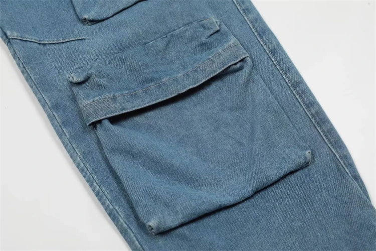 Y2K Cargo Jeans Women's Baggy Wide Leg Multi-Pocket Fashion Denim Pants Harajuku Streetwear Female Vintage Loose Casual Pants