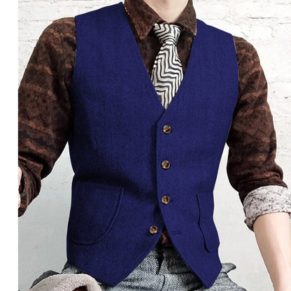 Men Vest Gray Herringbone Single Button V Neck Waistcoat For Wedding Banquet Business Office Work Daily Casual Men Suit Vest