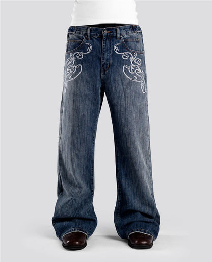 Y2k Blue Opening Bootcut Jeans Vintage Washed Embroidery Men Women Pants Harajuku High Street Streetwear Unisex Casual Jeans