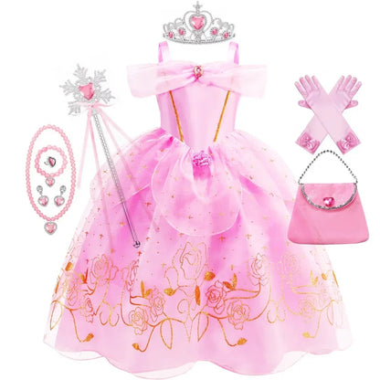 Aurora Dress for Girls Sleeping Beauty Costume Kids Birthday Halloween Party Disguise Dresses Up