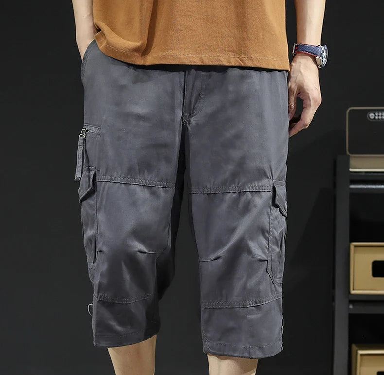 Mens Cargo Shorts Casual Half Pants Elastic Waist Summer Camo Shorts Sports Running Hiking Multiple Pockets Male Knee Pants