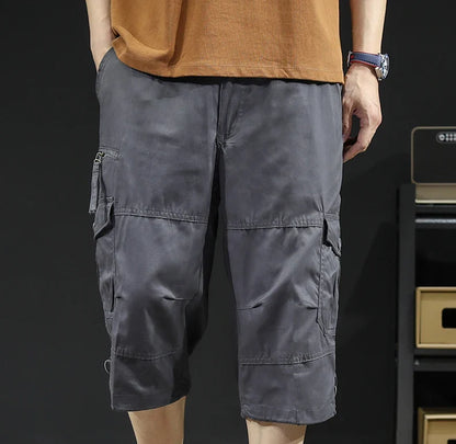 Mens Cargo Shorts Casual Half Pants Elastic Waist Summer Camo Shorts Sports Running Hiking Multiple Pockets Male Knee Pants