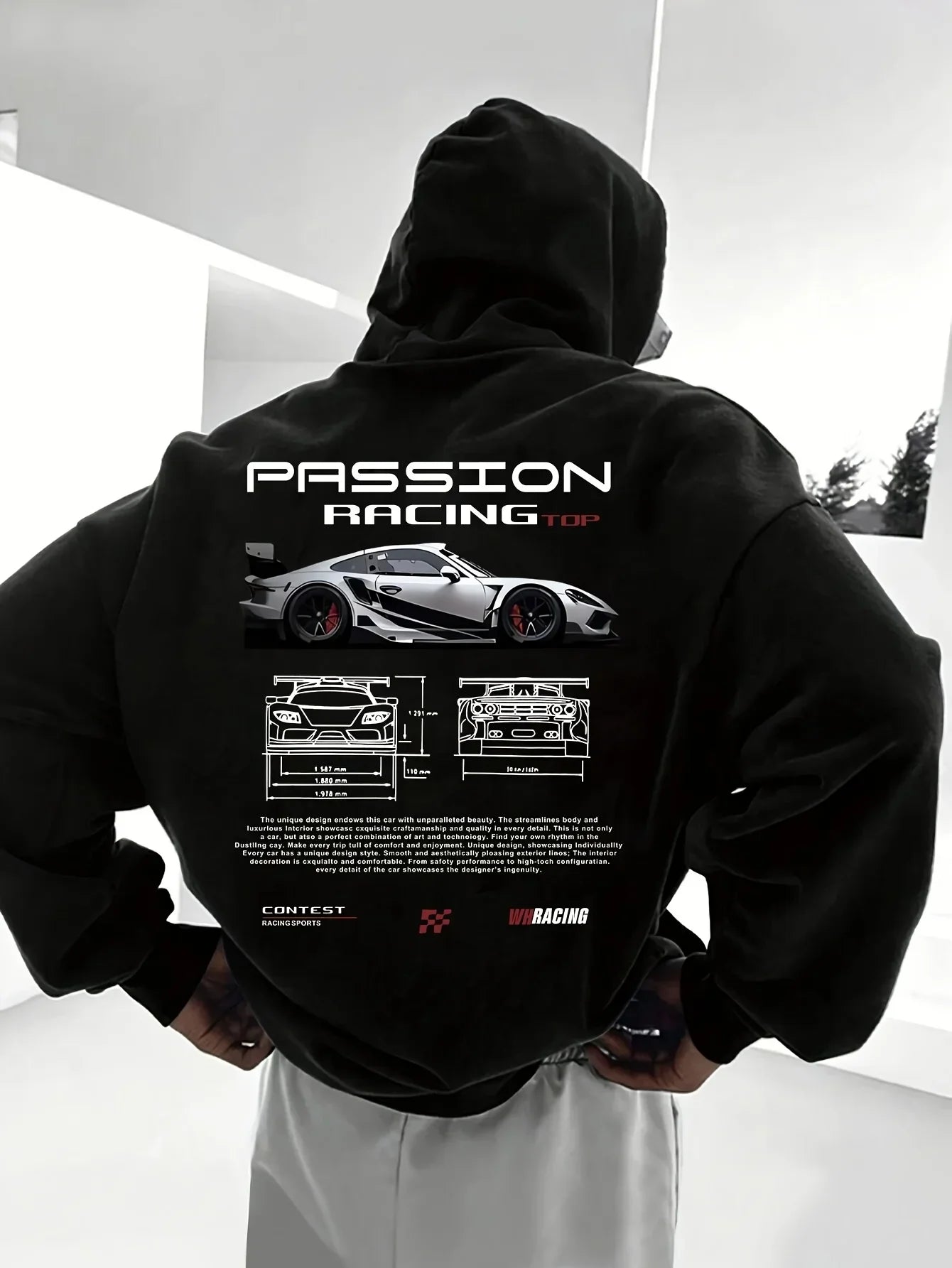 2025 Popular Digital Pattern Men's Hooded Sweatshirt Car-Themed Design American-Style Casual Sports Long-Sleeved Shirt
