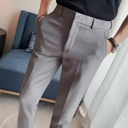 High Quality British Style Business Casual Pants Men's Spring Summer Solid Color Slim Fit Formal Wear Suit Pants Men Clothing