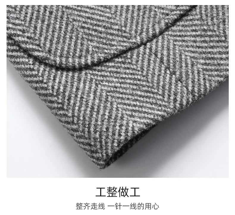Men's Wool Blazer Herringbone Pattern Casual Business Suit Jacket Comfortable and Stylish Coat