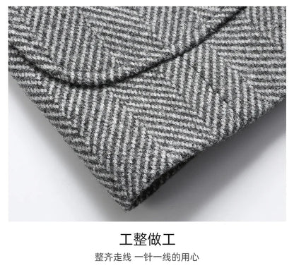 Men's Wool Blazer Herringbone Pattern Casual Business Suit Jacket Comfortable and Stylish Coat