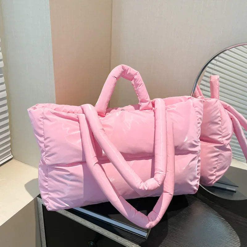 Fashion Large Capacity Puffer Shoulder Bags Padded Women Handbags Casual Nylon Quilted Big Tote Bag Warm Winter Shopper Purses
